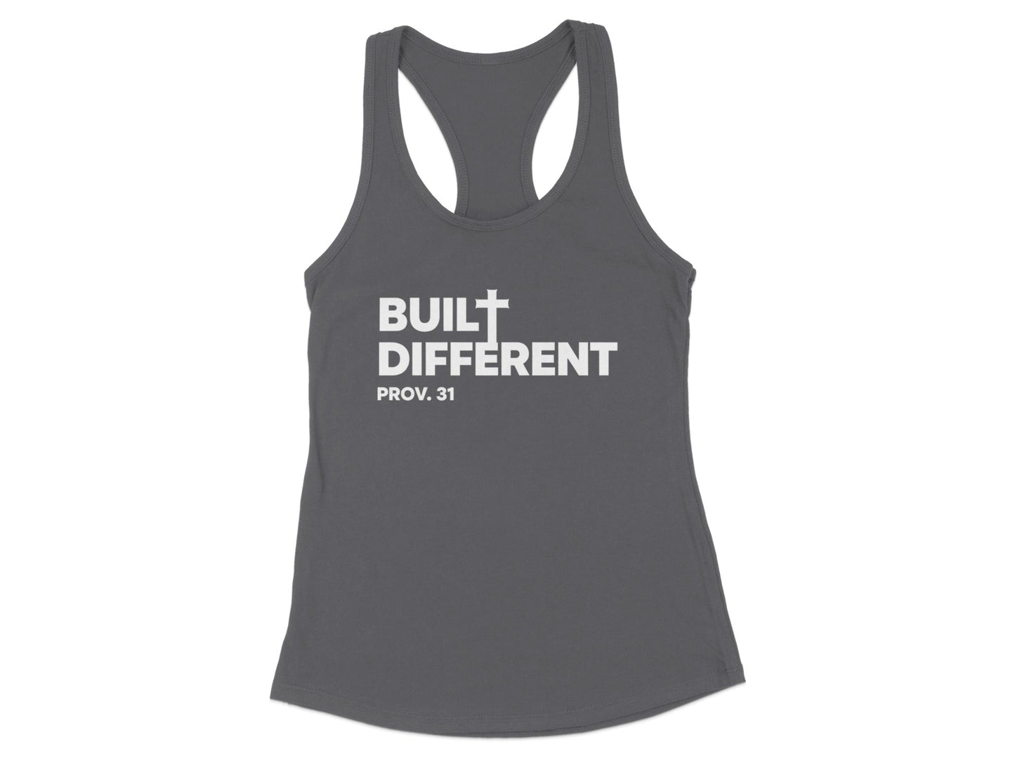 Gray tank top with white text "BUILT DIFFERENT PROV. 31".