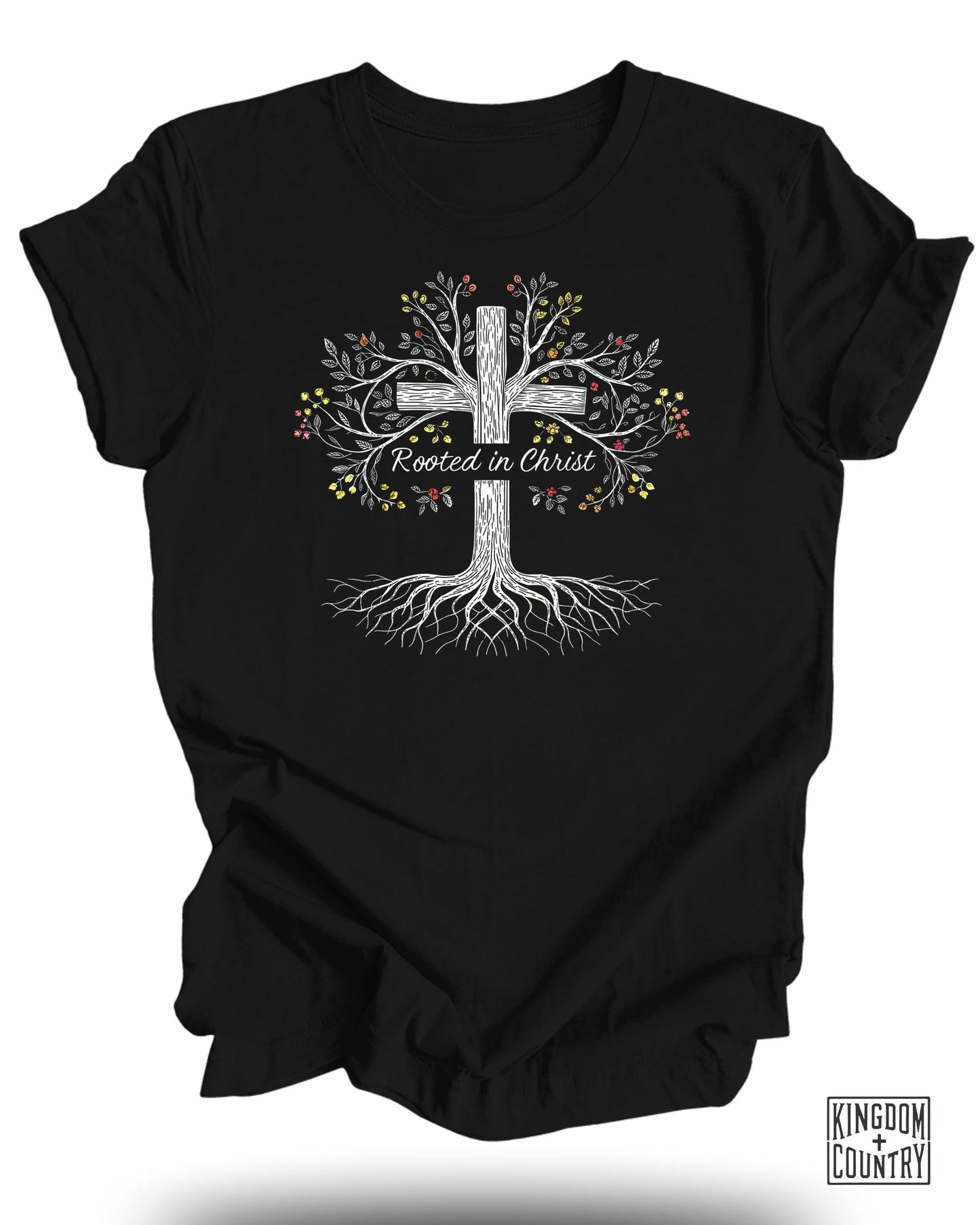 Rooted in Christ Tree Design Black Tshirt product