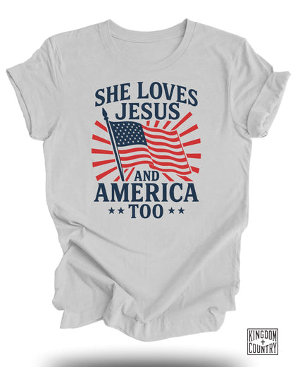 She Loves Jesus and America Too T-Shirt product type