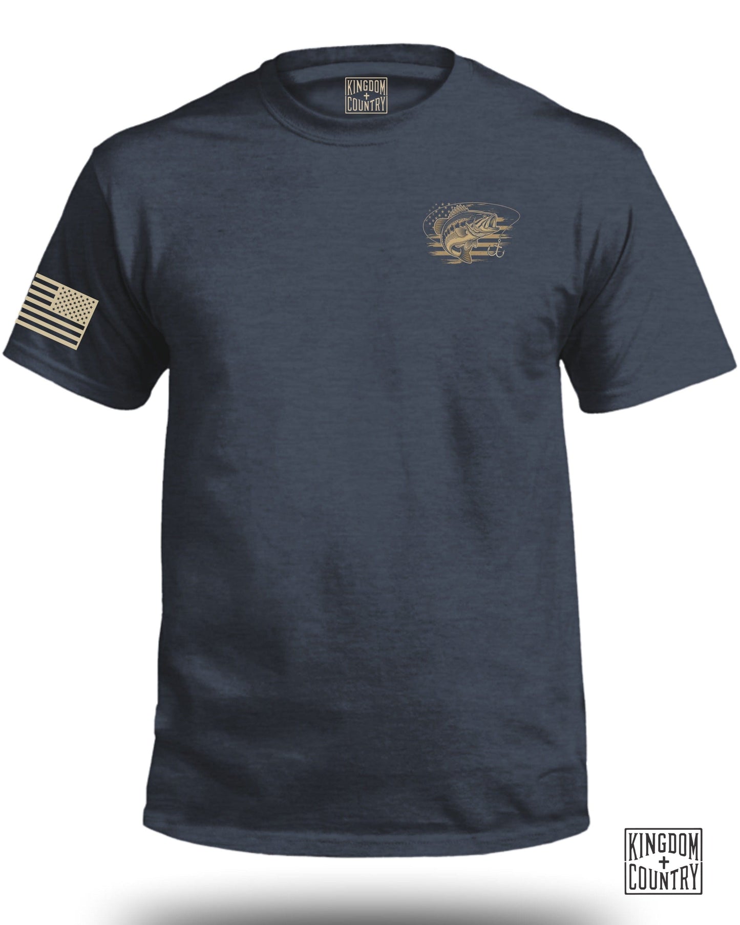 Patriotic Navy Blue T-Shirt with Flag and Fish product