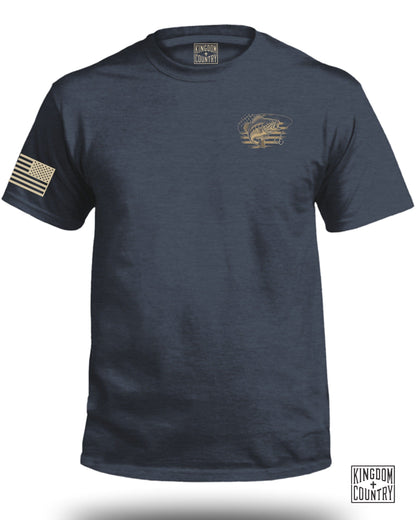 Patriotic Navy Blue T-Shirt with Flag and Fish product