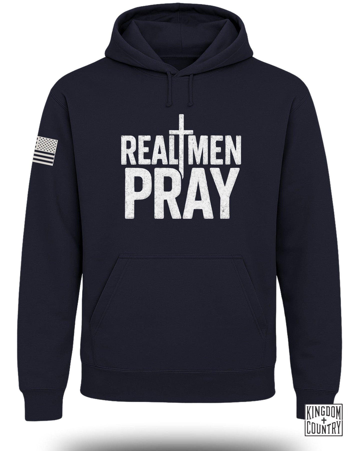 REAL MEN PRAY Hoodie with Patriotic Flag Design