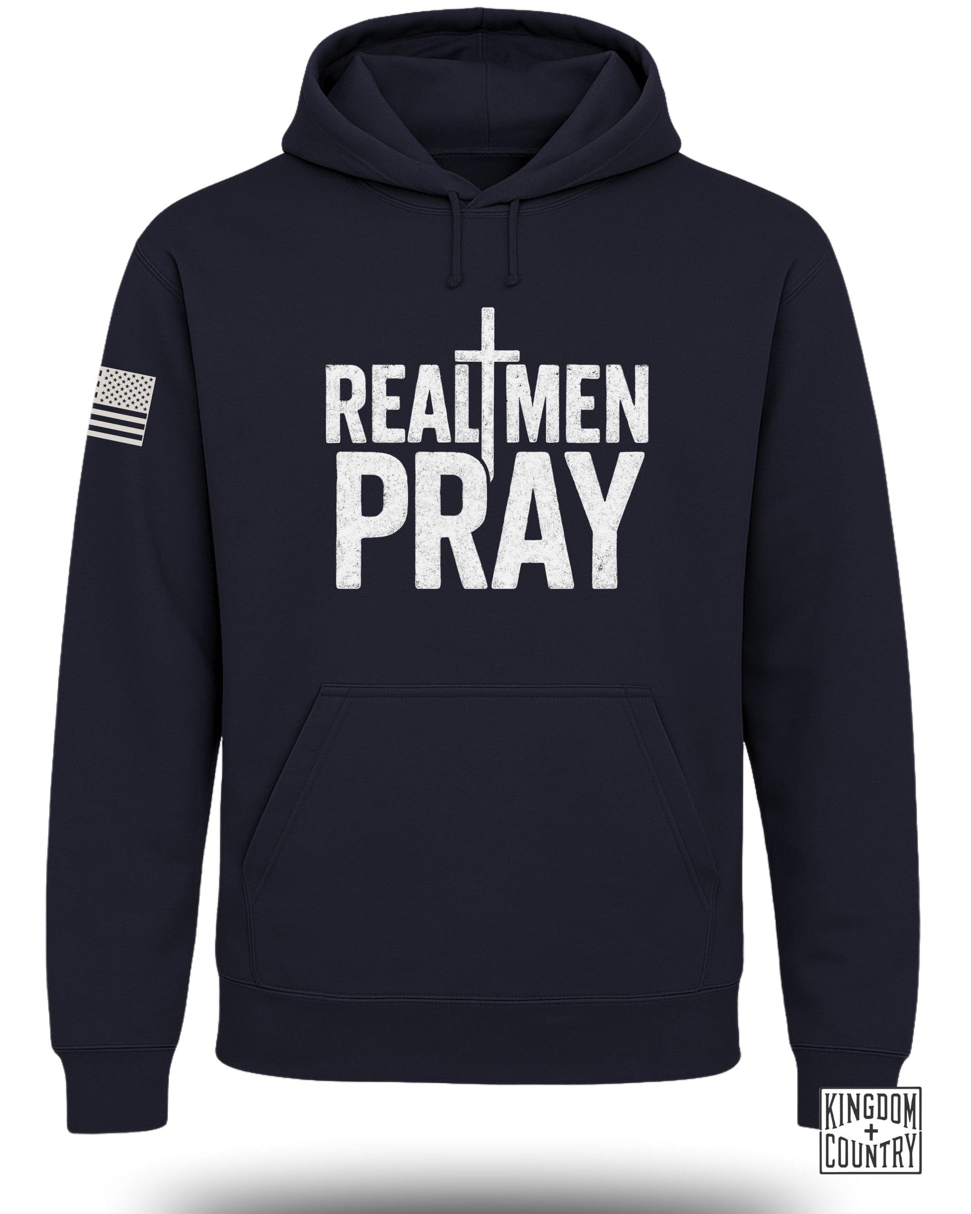 REAL MEN PRAY Hoodie with Patriotic Flag Design