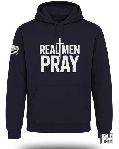 REAL MEN PRAY Hoodie with Patriotic Flag Design