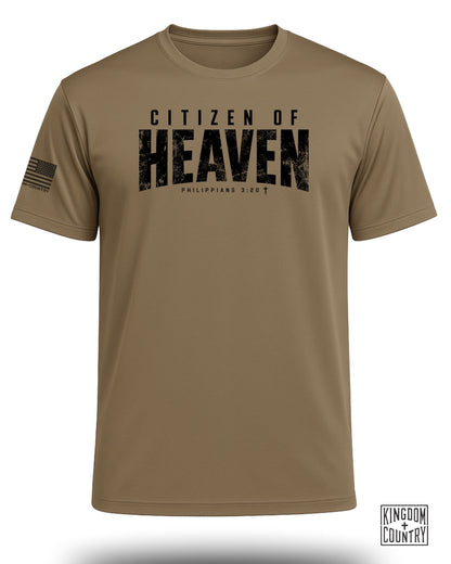 Tan t-shirt with "Citizen of Heaven" and "Philippians 3:20" text.