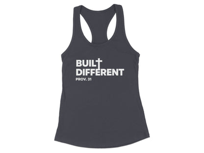 Charcoal tank top with "BUILT DIFFERENT PROV. 31" printed in white.