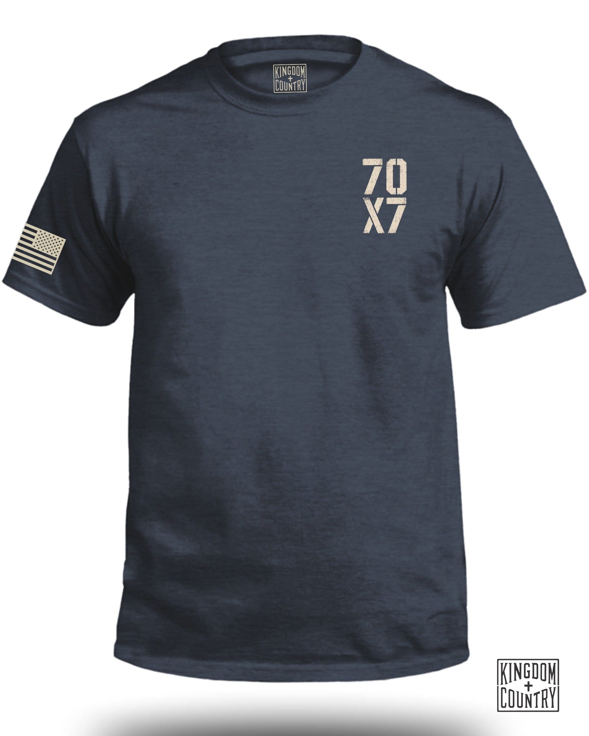 70X7 Graphic Tee with American Flag on Sleeve product type