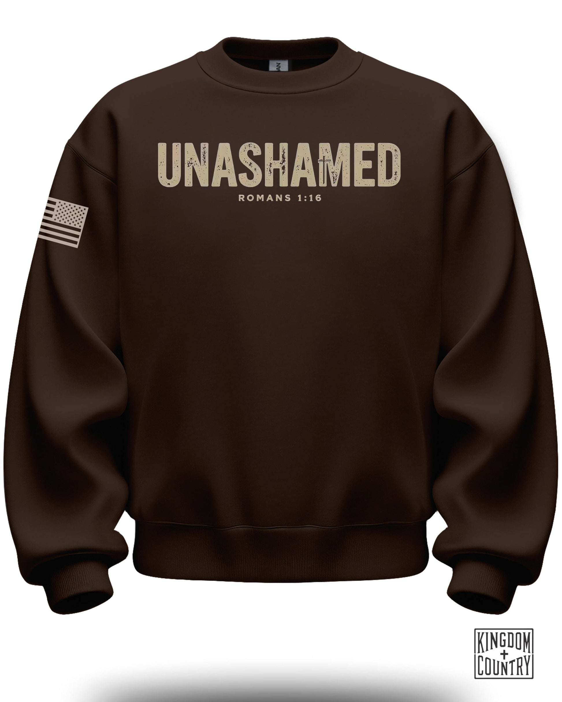 Unashamed Romans 1:16 Sweatshirt with American Flag