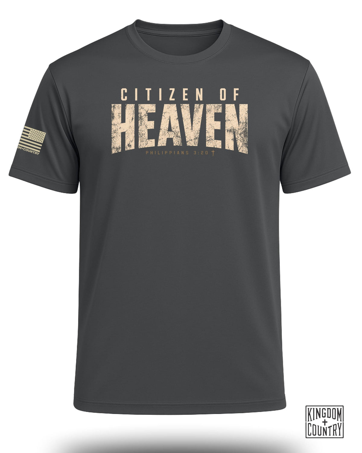 Dark gray t-shirt with "Citizen of Heaven" and Philippians 3:20 text.
