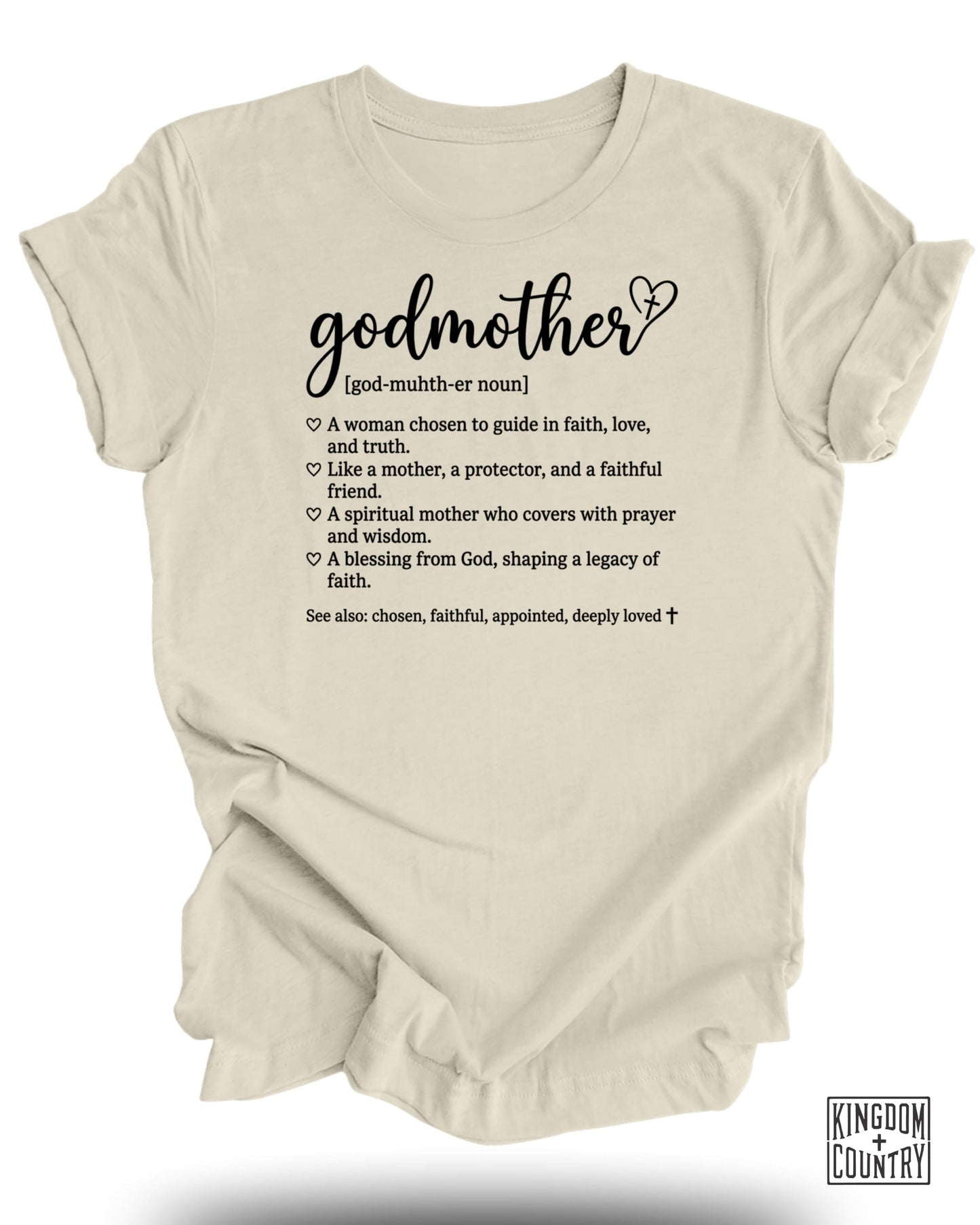 Godmother definition with heart, Kingdom Country logo.