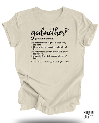 Godmother definition with heart, Kingdom Country logo.