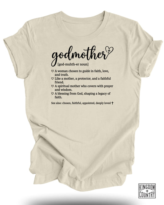Godmother definition with heart, Kingdom Country logo.