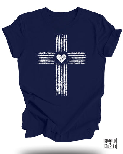 Blue T-Shirt with Heart Shaped Cross Graphic product type