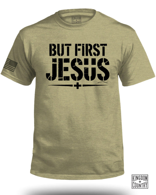 Inspirational But First Jesus Graphic Tee product