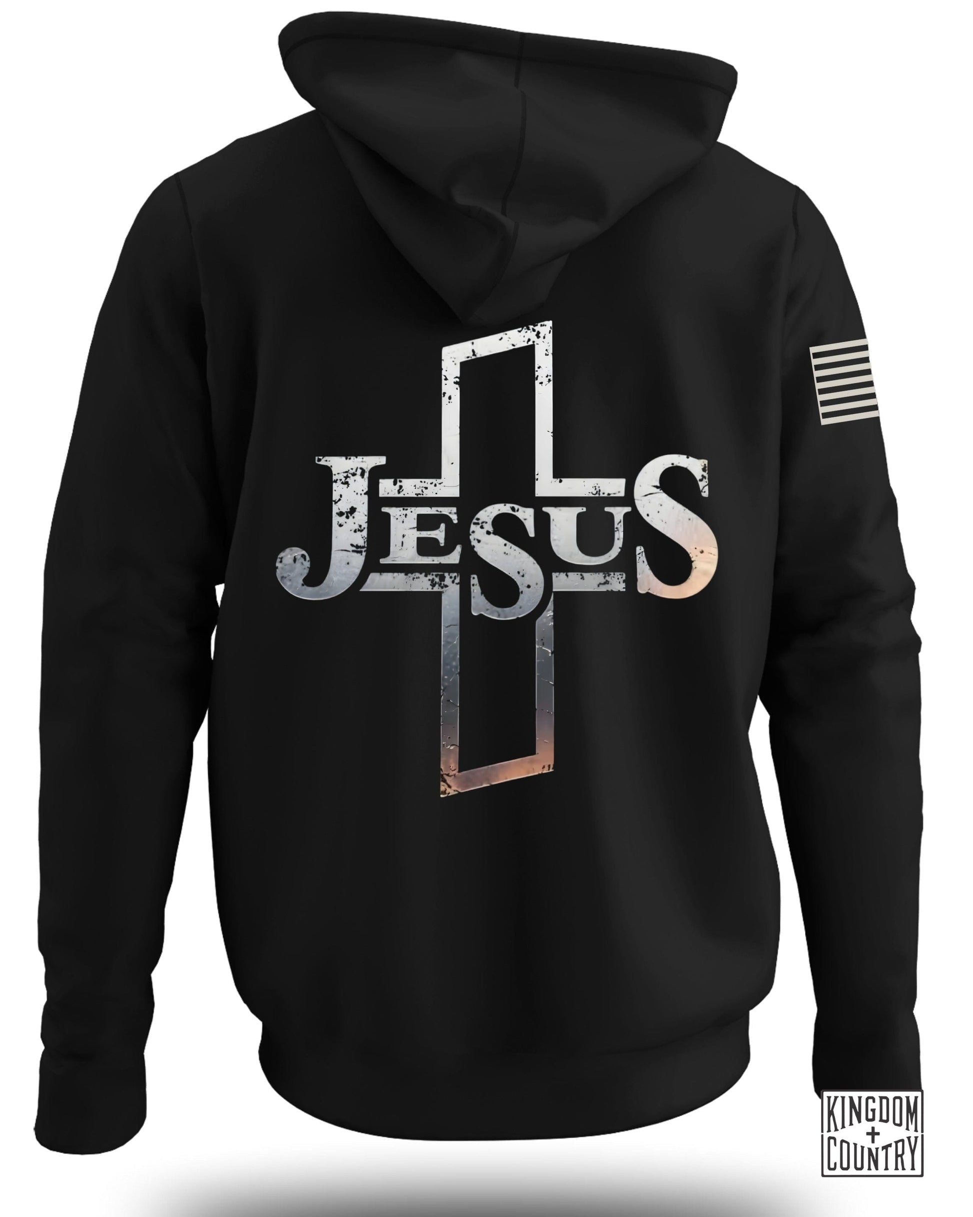 Jesus Cross Design Hoodie with American Flag Print