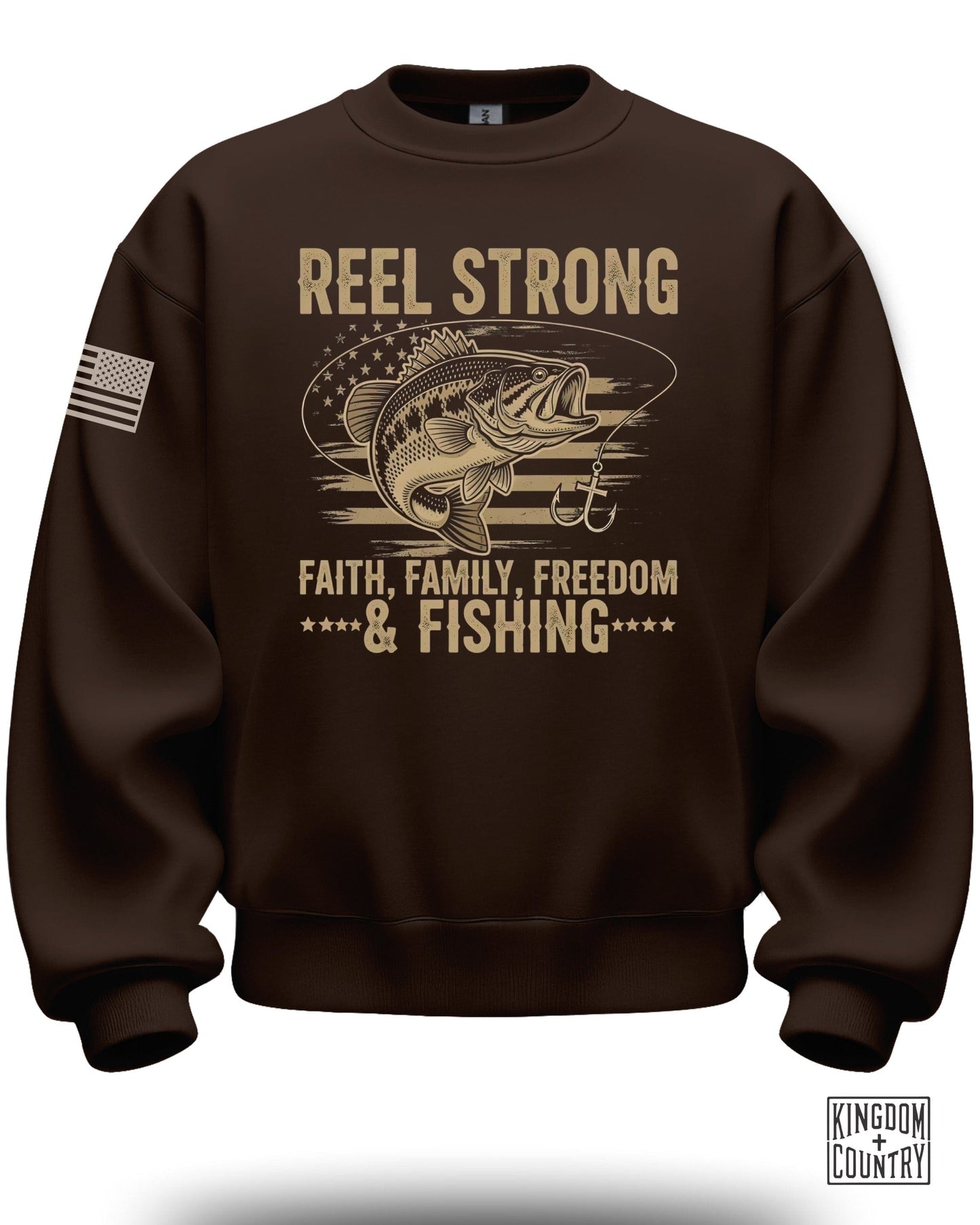Reel Strong Faith Family Freedom Fishing Sweatshirt
