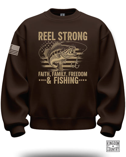Reel Strong Faith Family Freedom Fishing Sweatshirt