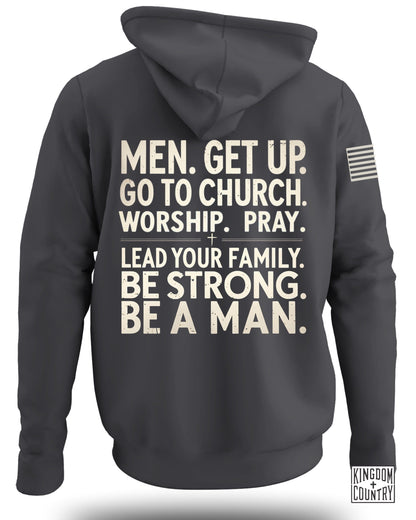 Men Get Up Go to Church Worship Pray Hoodie
