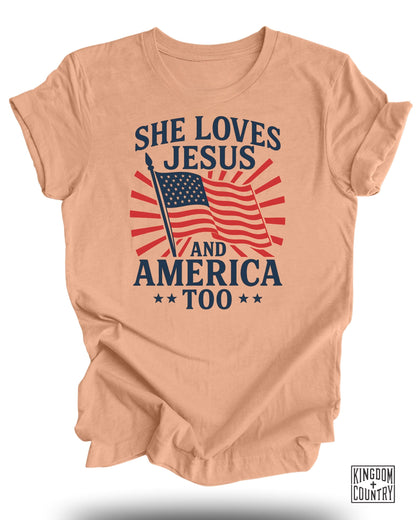 She Loves Jesus and America Too Statement product type