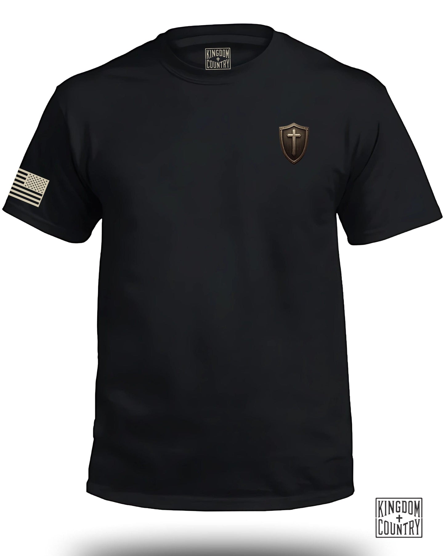 Black T-Shirt with Shield and Flag Design product