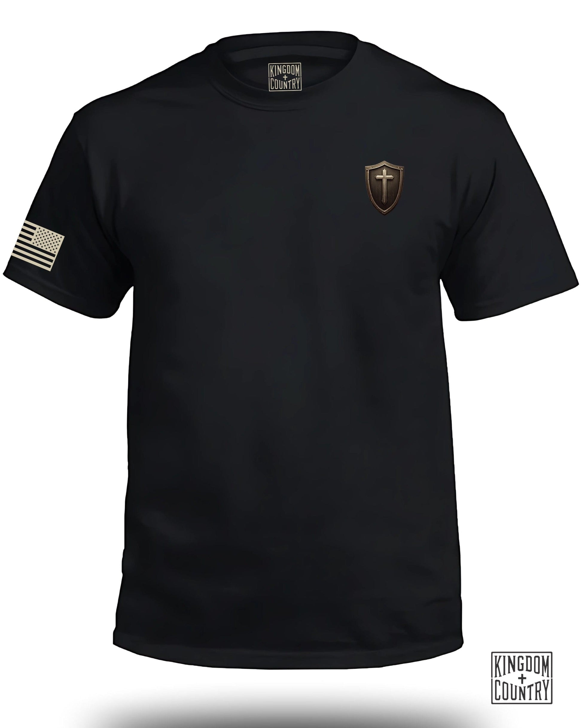 Black T-Shirt with Shield and Flag Design product