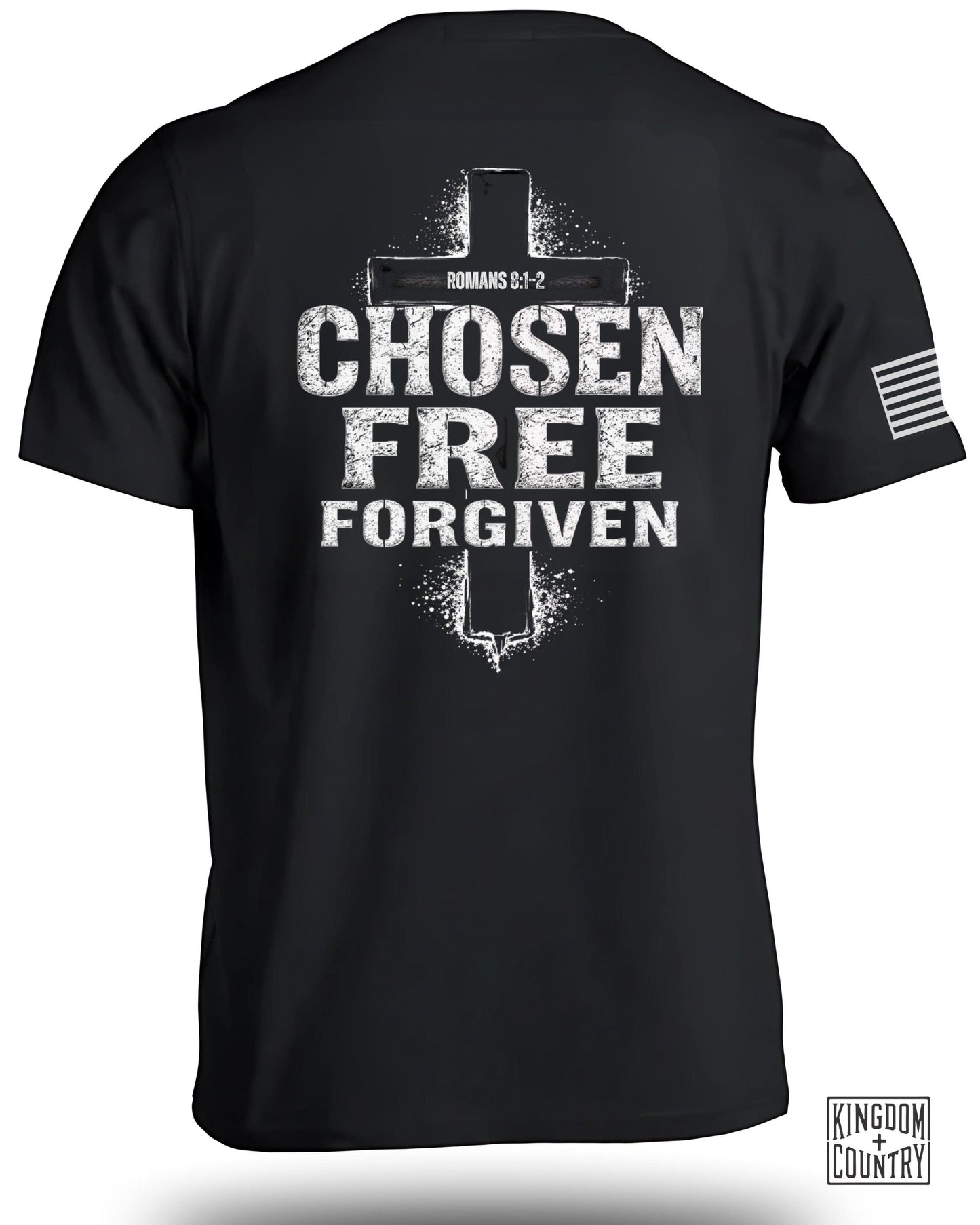 Romans 6:1-2 Chosen Free Forgiven black t-shirt product type
