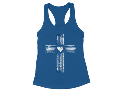 Heart and Cross Graphic Blue Tank Top product