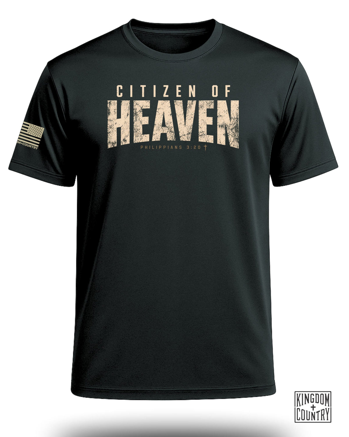 Black t-shirt with "Citizen of Heaven" and "Philippians 3:20" text.