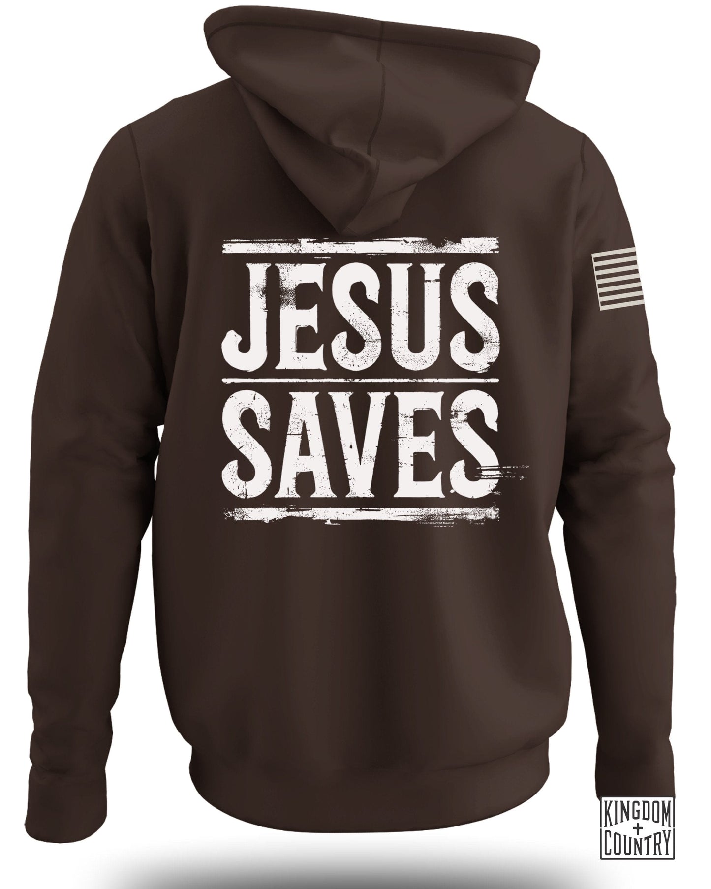 Jesus Saves Design on Brown Hooded Sweatshirt product