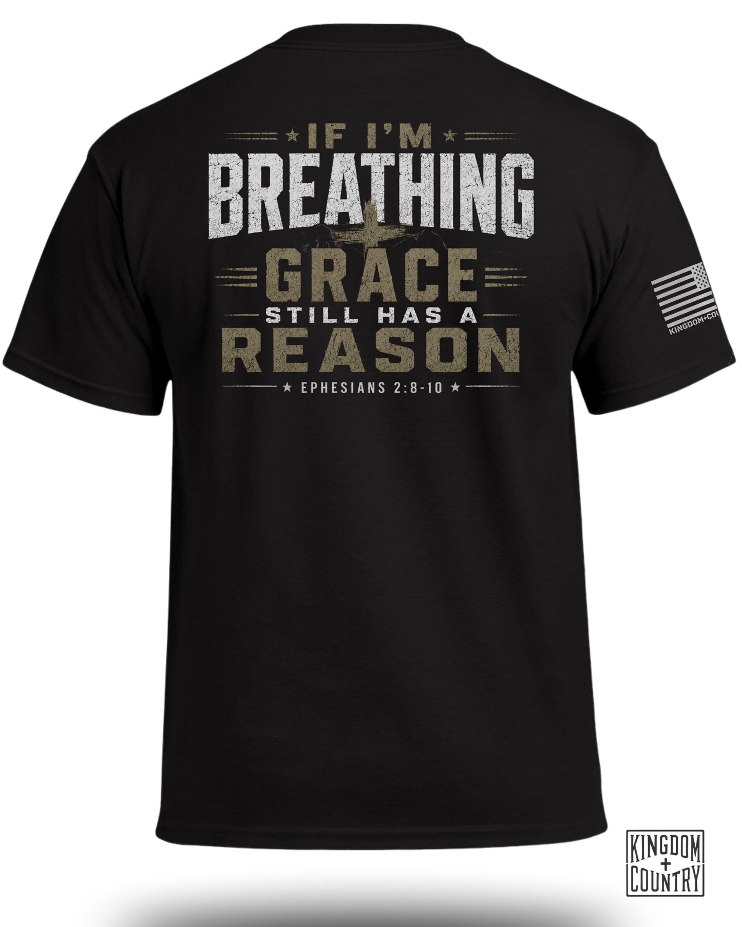Black t-shirt with "If I'm Breathing Grace Still Has a Reason" text.