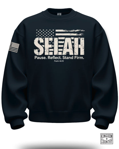 SEIAH Pause Reflect Stand Firm American Flag Sweatshirt