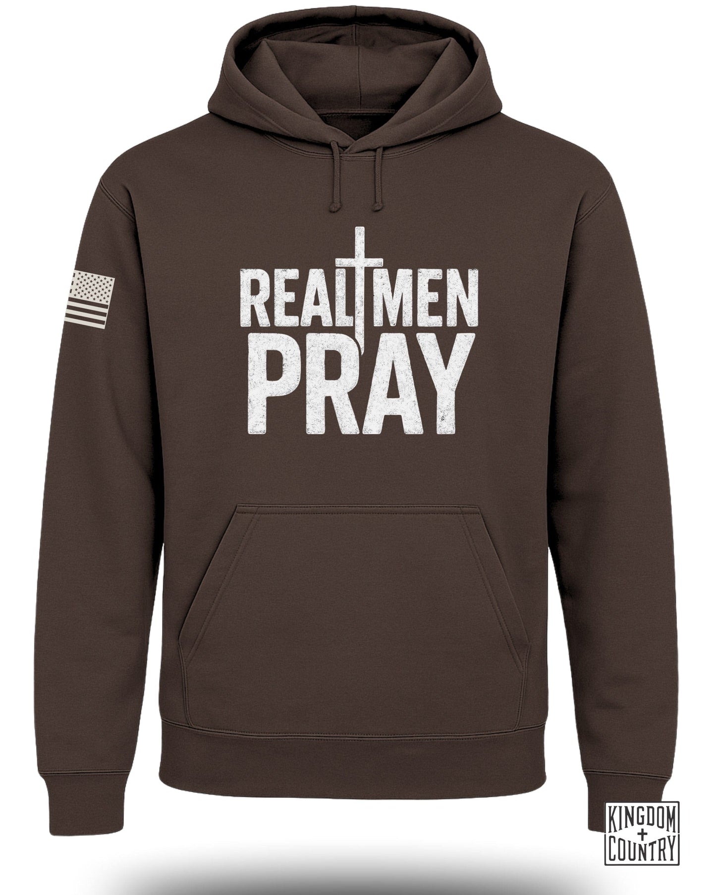 REAL MEN PRAY Hoodie with American Flag Print
