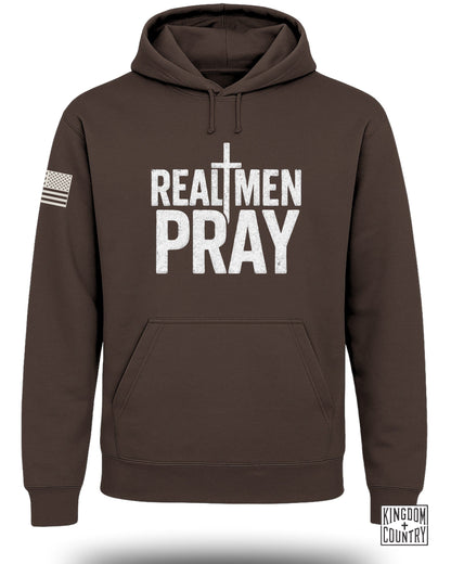 REAL MEN PRAY Hoodie with American Flag Print