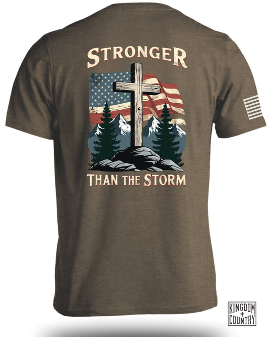 Stronger Than The Storm Cross and Flag T-Shirt product