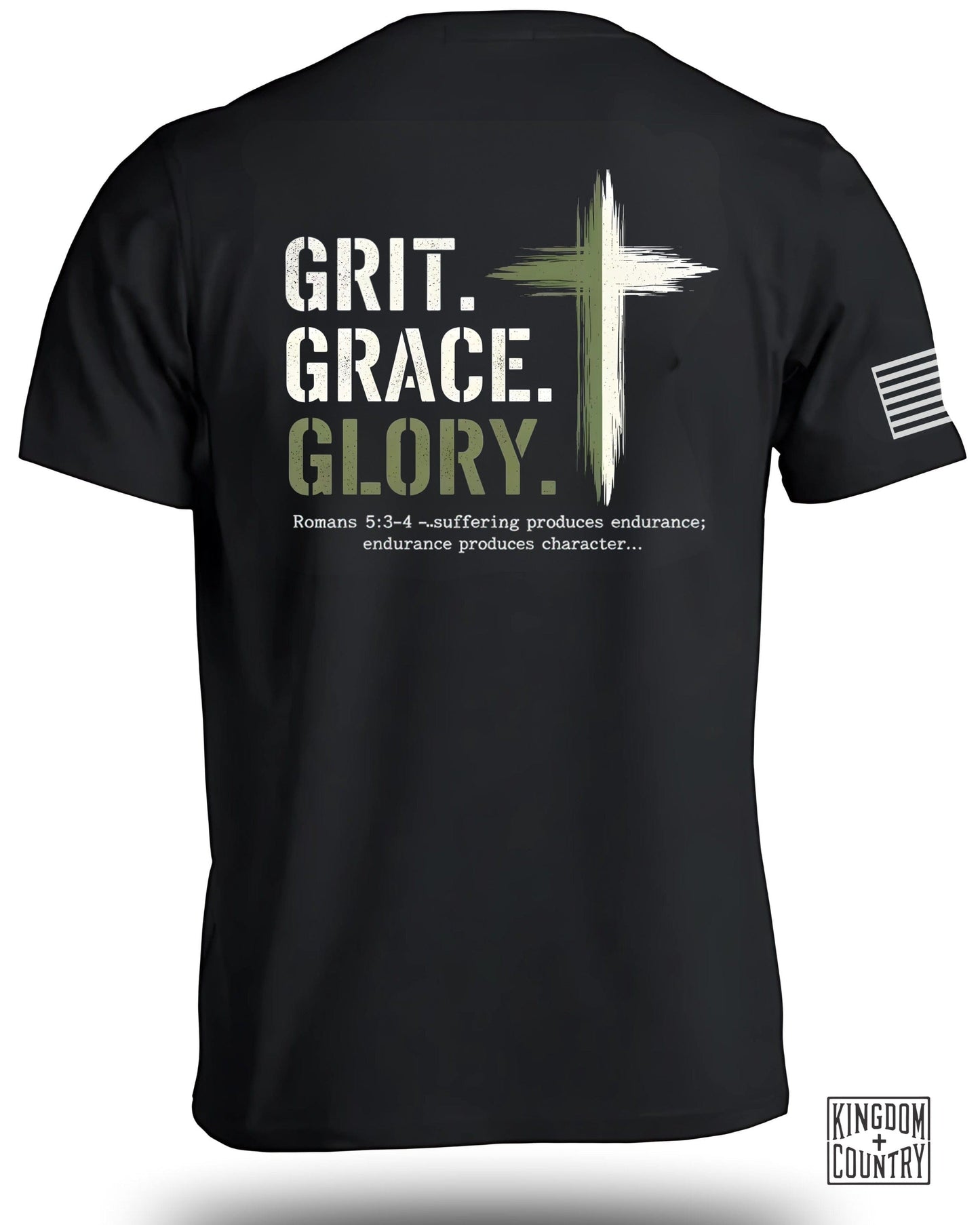 Grit Grace Glory words on black T-shirt product type