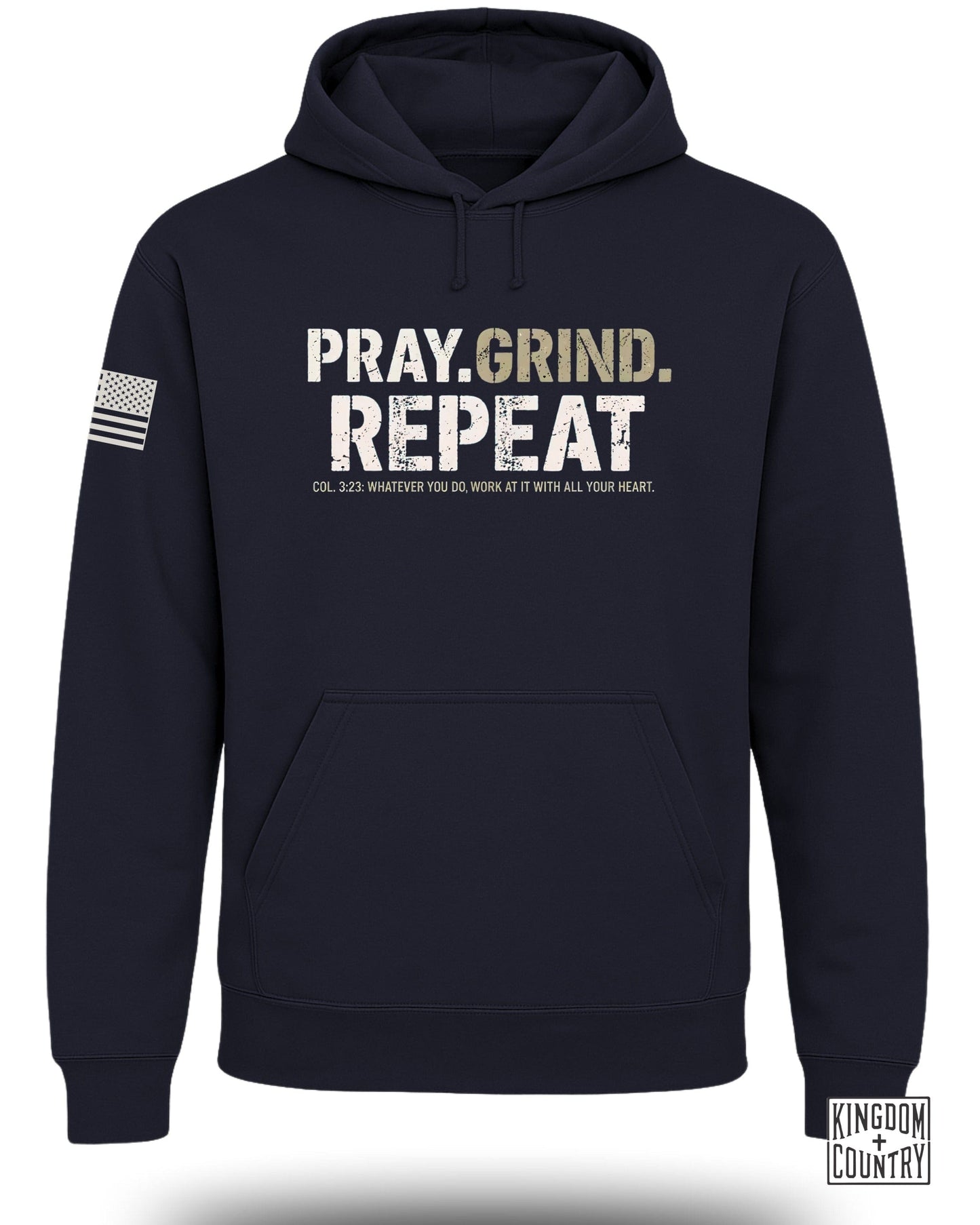 Pray Grind Repeat Hoodie with Inspirational Quote product type