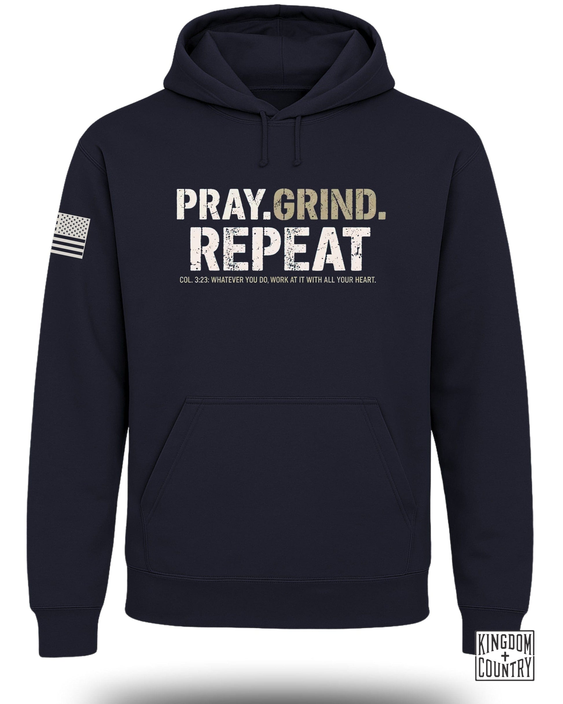 Pray Grind Repeat Hoodie with Inspirational Quote product type