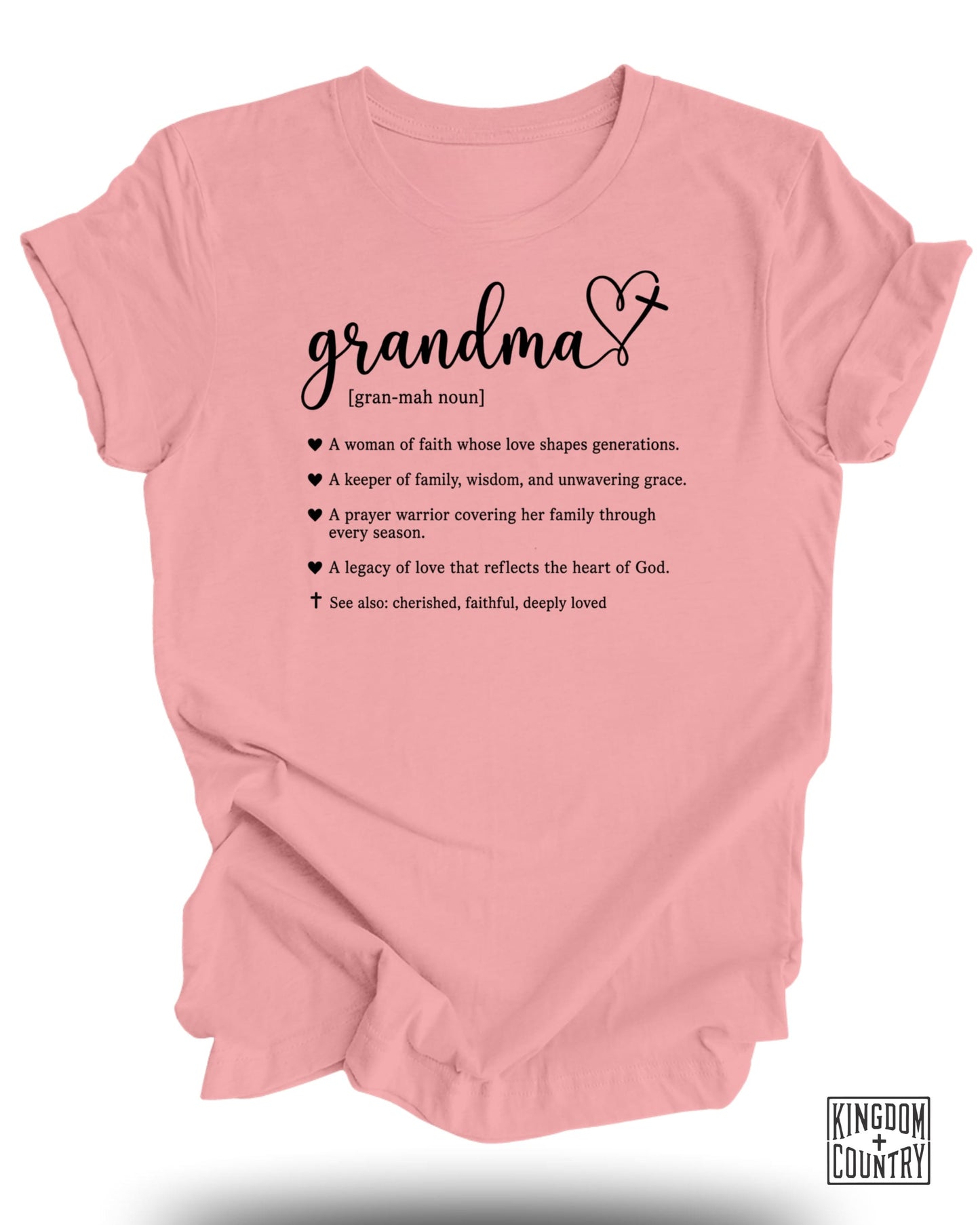 Pink t-shirt with "Grandma [gran-mah noun]" definition and related quotes.