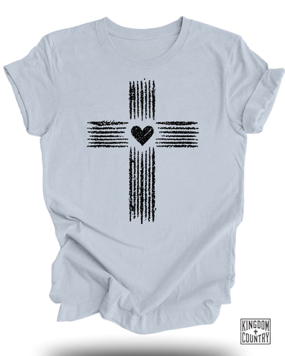 Cross Design with Heart Symbol Graphic Tee product