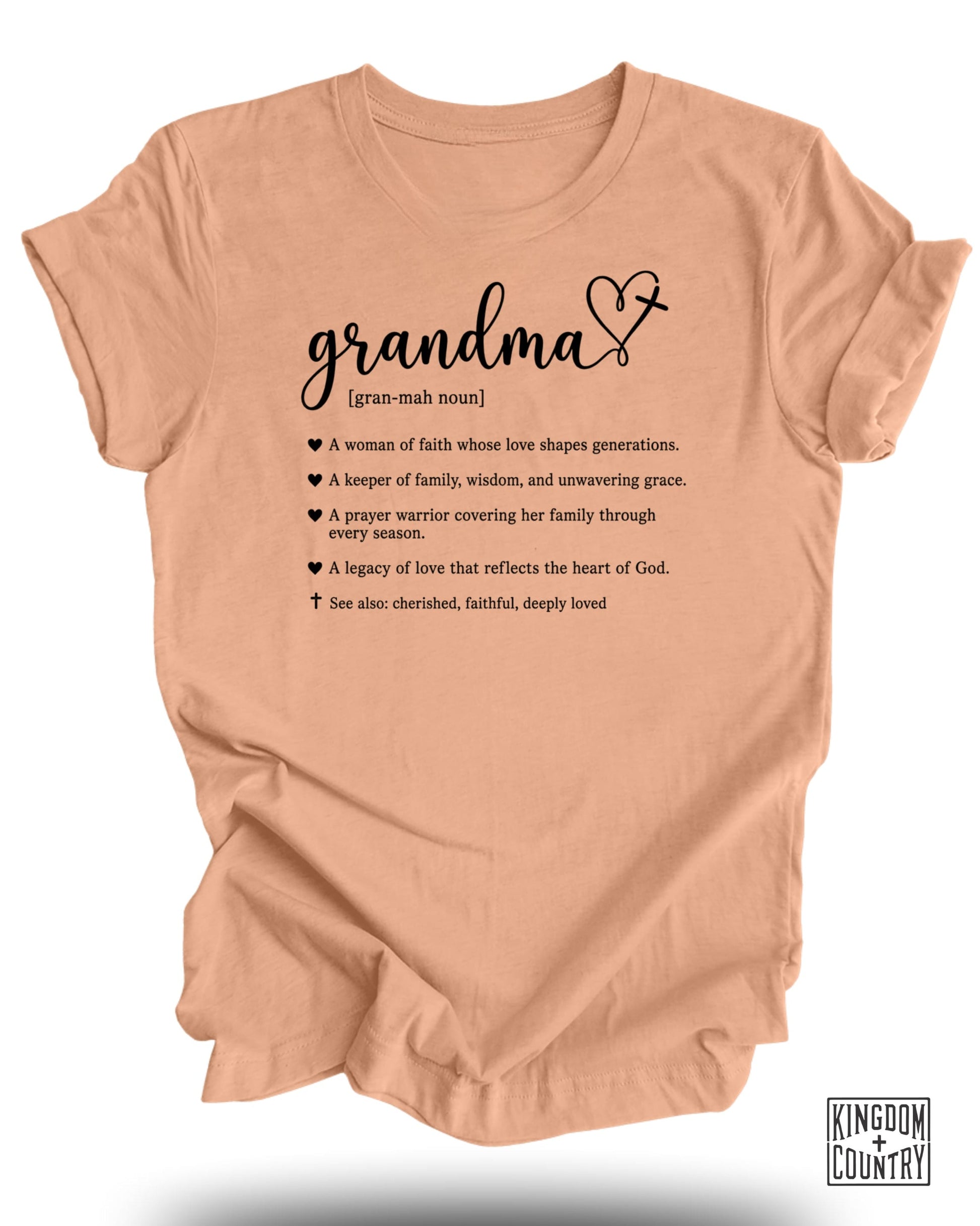 Grandma noun definition with heartwarming phrases and Kingdom Country logo.
