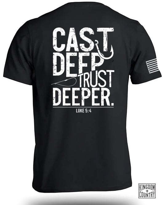 Cast Deep Trust Deeper Luke 5:4 Fishing T-shirt product type