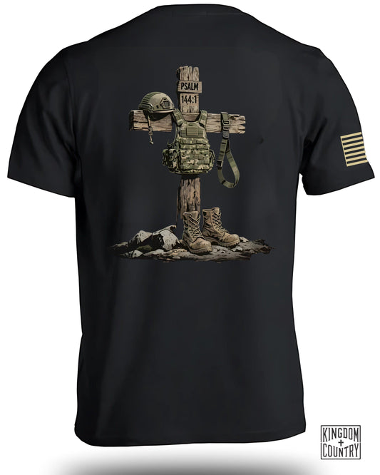 Psalm 144 1 Cross and Military Gear T-Shirt product