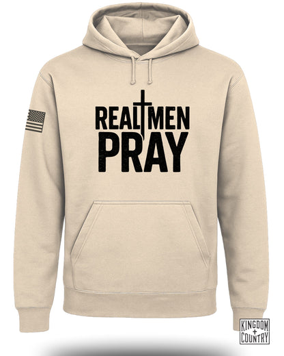 Real Men Pray Printed Hoodie American Flag Design