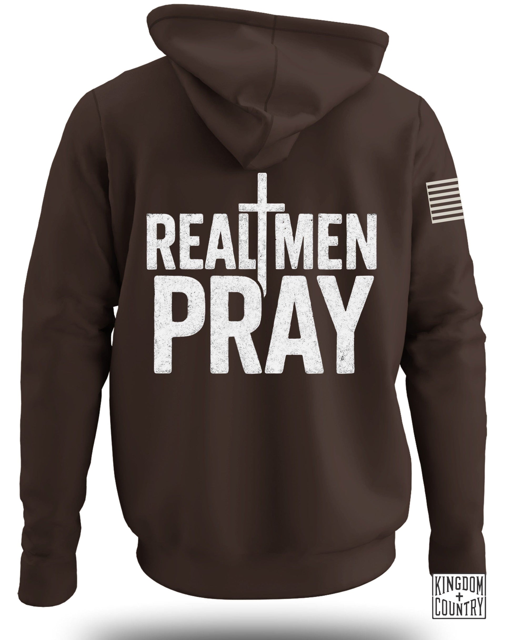 Real Men Pray Hoodie with Cross and Flag Print