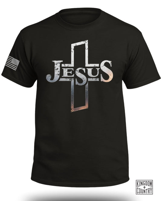 Jesus Cross Typography Patriotic T-Shirt