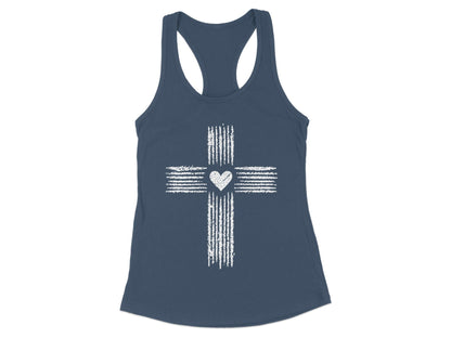 Heart Cross Design on Charcoal Blue Tank Top product type
