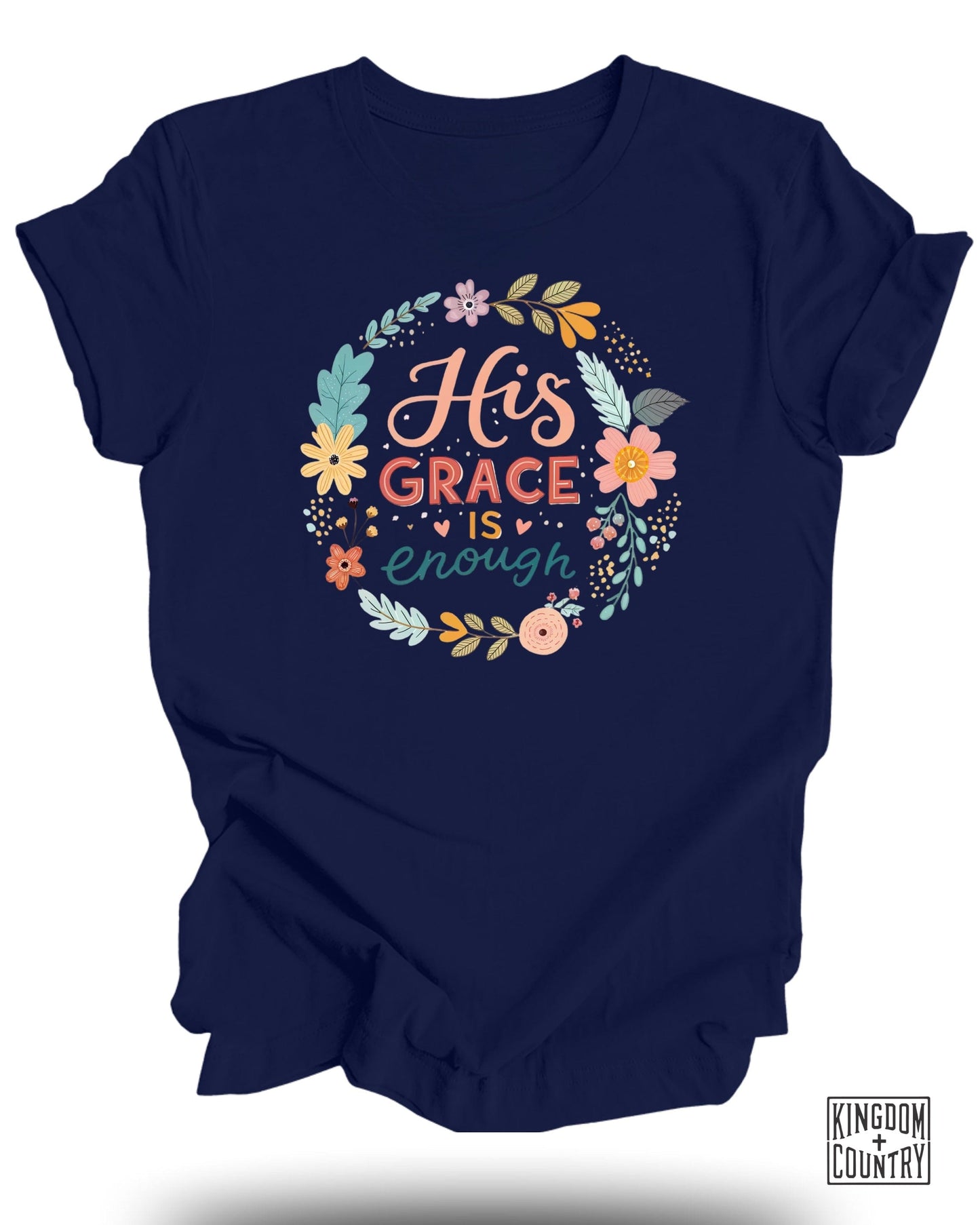 His Grace Is Enough Design Floral Wreath T-Shirt product