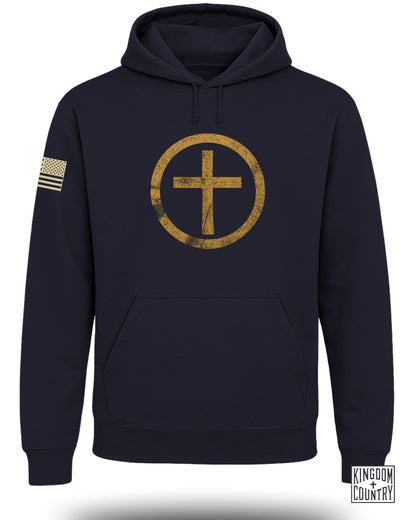 Patriotic Cross and Flag Design Navy Hoodie product type