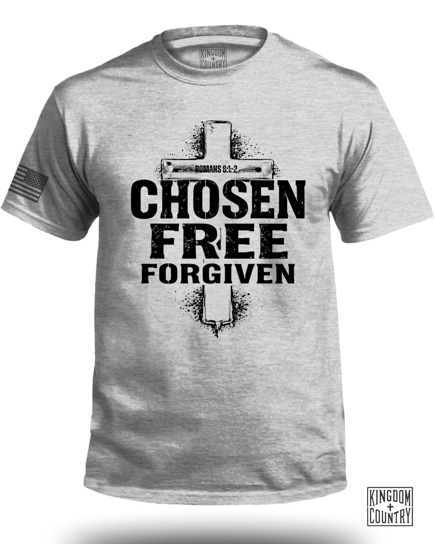 Chosen Free Forgiven Romans 8 1-2 Message Shirt product