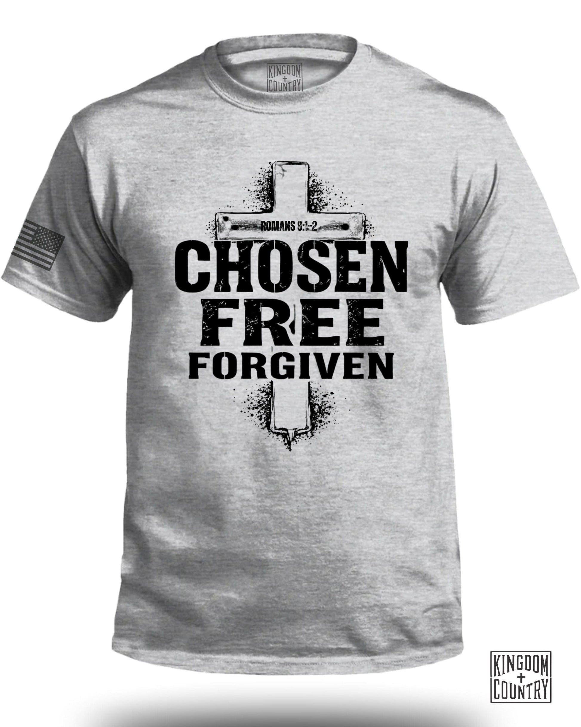 Chosen Free Forgiven Romans 8 1-2 Message Shirt product